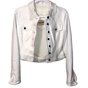 Jakett New York Two Tone White Denim and Leather Button Up Jacket
